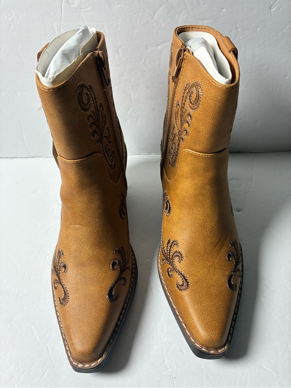 Men's Tan Embroidered Western Ankle Boots